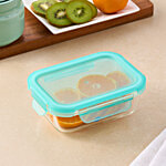 bb home Seal & Lock Borosilicate Glass Lunch Box - Rectangular, Green 370 ml