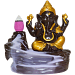eCraftIndia Lord Ganesha Idol With Water Fountain Backflow Incense Burner & 10 Backflow Cones – Black & Golden 1 pc