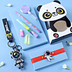 FNP Sweet Panda Kids Rakhi Hamper Set With Astro Keychain, Stackable Pencil & Eraser, Card, Roli Chawal 1 pc