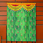 Svasti Green Leaf Design Backdrop/Pooja Curtain - 91.44 x 60.96 1 pc