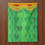 Svasti Green Leaf Design Backdrop/Pooja Curtain - 91.44 x 60.96 1 pc