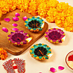Prosperro Lumo  Parkash Candles Earthen Diyas - Assorted Colours 4 pcs