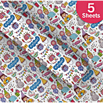 PaperPep Birthday Doodle Printed Gift Wrapping Paper Sheet Roll - White, 73.66x48.26 cm 5 pcs