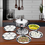 Kitchen Essentials Stainless Steel Multi Kadai With Idli, Dhokla & Steamer Plates - Induction Base 4.25 L (Set of 7)