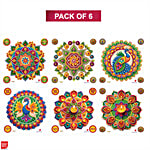DailySo Diwali Rangoli Sticker Self-Adhesive - Multicolour Festive Decoration 6 pcs