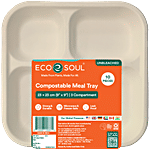 Eco Soul 3 Compartment Square Disposable Meal Tray/Plates 10 pcs