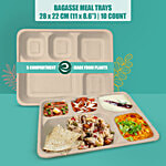 Eco Soul 5 Compartment Square Disposable Meal Tray/Plates 10 pcs
