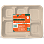 Eco Soul 5 Compartment Square Disposable Meal Tray/Plates 10 pcs