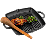 Lifelong Cast Iron Grill Pan With Wooden Spatula - 26 cm 2 L