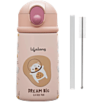 Lifelong Stainless Steel Insulated Bear Design Water Bottle With Straw & Cleaner - Peach 350 ml
