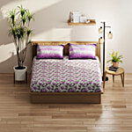 Kopa-Home Queen Size Bedsheet & 2 Pillow Covers Grey/Purple Microfabric 152TC, 240 x 220 cm 1 Set