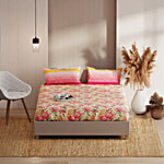 Kopa-Home Queen Size Bedsheet & 2 Pillow Covers Beige/Pink Microfabric 152TC, 254 x 231 cm 1 Set