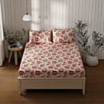 Kopa-Home Queen Size Bedsheet With 2 Pillow Covers Maroon/Beige Cotton 120TC, 244 x 224 cm 1 Set