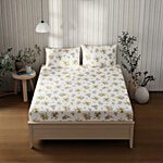 Kopa-Home Queen Size Bedsheet With 2 Pillow Covers Yellow/Grey Cotton 120 TC - 244 x 224 cm 1 Set