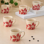 bb home Earth Tea/Coffee Cup - Scarlet Bloom, Hand-Painted 180 ml (Set of 6)