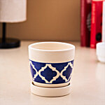 bb home Earth Handcrafted Small Planter With Tray - Moroccan Charm Bloom, Hand-Painted 1 pc