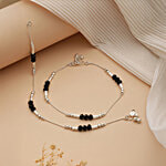 Aatmana Silver Plated & Black Crystal Beaded Anklet 1 Pair