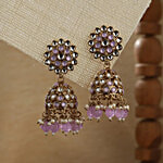 Aatmana Gold-Plated Dome Shaped Kundan Studded Jhumkas 1 Pair