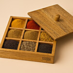 Sanjeev Kapoor by OGGN 9 Compartment Wooden Masala Box With Lid 1 pc