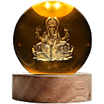 Mansaa 3D Engraved Hindu Deity Ganesha Crystal Sphere With Wood LED Base 1 pc