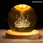 Mansaa 3D Engraved Hindu Deity Ganesha Crystal Sphere With Wood LED Base 1 pc