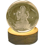 Mansaa 3D Engraved Hindu Deity Lakshmi Crystal Sphere With Wood Led Base 1 pc