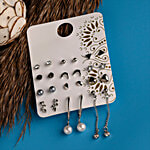 Jewelz Silver Stud & Dangler Earring Set 12 Pairs