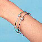 Jewelz Silver-Tone Adjustable Beaded Bangles (Set of 2) 1 Pair