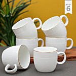 Clay Craft Impression Ceramic Gold Line Coffee Mugs/Teacups - White, Barrel 200 ml (Set of 6)