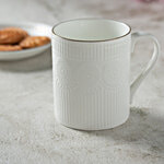 Clay Craft Fine Ceramic White Gold Printed Milk/Coffee Mug - Flame 1101 350 ml (Set of 2)