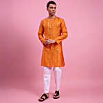 Eternal Two Tone Silk Embroidered Saffron Kurta 1 pc (Size - XL)