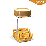 Yera Square Glass Jar - With Wooden Finish Lid 1 L