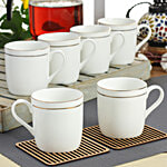 Clay Craft Fine Ceramic Asian Premium Gold Line Tea/Coffee Cups 180 ml (Set of 6)
