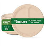 Origami Biodegradable & Compostable Round Pulp Plates With 3 Compartments - 26 cm 20 pcs