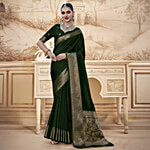 Eternal Jacquard Green Saree Copper Border With Blouse - 6.40 m 1 pc