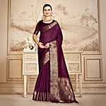 Eternal Eternal Jacquard Wine Saree Copper Border With Blouse - 6.40 m 1 pc