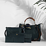 Bagsy Malone Women's Vegan Leather Tote, Sling, Clutch, Mobile & Card Holder Combo - Green 5 pcs