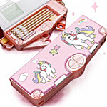 Sillyme Unicorn Design Pop Up Pencil Box With Buttons For Kids 1 pc