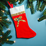 House of Festivals Red Christmas Stocking With Golden Bow Christmas Decoration - Big 1 pc