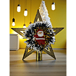 House of Festivals Star Designer Embossed Tree Top Christmas Star With Mini Santa Clause & Wreath 1 pc