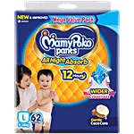 Mamypoko All Night Absorb Disposable Baby Diaper - L, Ideal For 9-14 kg 62 pcs