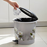 Modware Kany Round Dustbin/ Pedal Bin With Lid - Printed, Grey 12 L