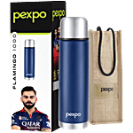 Pexpo Flamingo Stainless Steel Insulated Flask With Jute Bag - Denim Blue 1 L