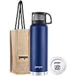 Pexpo Fererro Stainless Steel Vacuum Insulated Flask With Jute Bag - Denim Blue 1.5 L