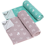 R for Rabbit Waterproof Quick Dry Sheet For Babies - Size-S, Green & Grey 2 pcs