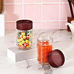 Cello Modustack Glassy Storage Jar With Lid - Maroon 750 ml (Set of 2)
