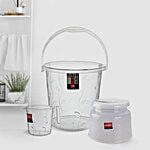 Cello Petal Design Transparent Bathroom Set - 18 L Bucket, 1.5 L Mug & 23 cm Tall Stool 3 pcs