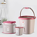 Cello Cubic Bathroom Set - 18 L Bucket, 1.5 L Mug & 23 cm Tall Stool, Pink 3 pcs