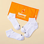 Supersox Men's Cotton Ankle Sports Socks With Arch Support - White 2 Pairs (Free Size)
