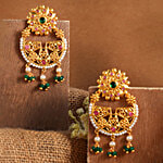 Voylla Abharan Green Stones & White Pearls Floral Earrings 1 Pair